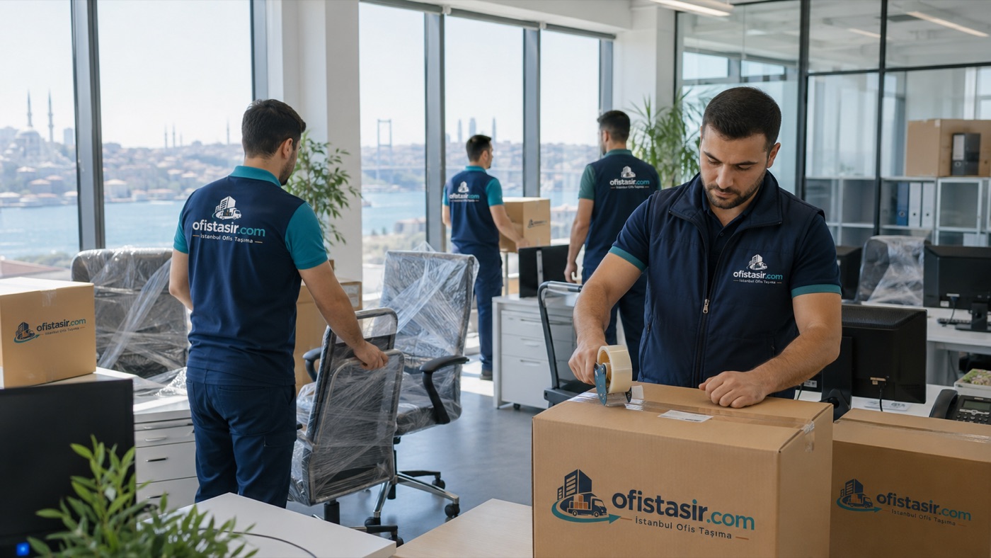Ofis taşıma ekibi eşyaları paketlerken — Beşiktaş dahil İstanbul genelinde hizmet